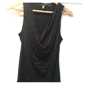 AQUA Lace Front Cowlneck Sleeveless Top